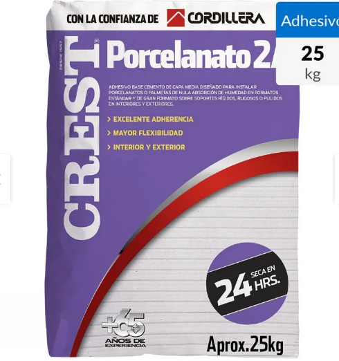 Adhesivo Porcelanato 2A crest 25 kg