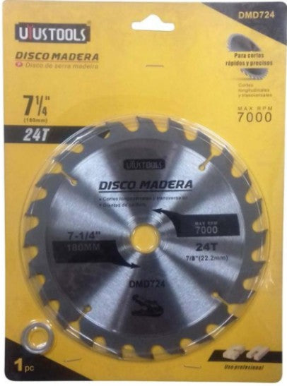 DISCO DE CORTE MADERA 7" 180X2.5X22.23 UYUSTOOLS DMD 724